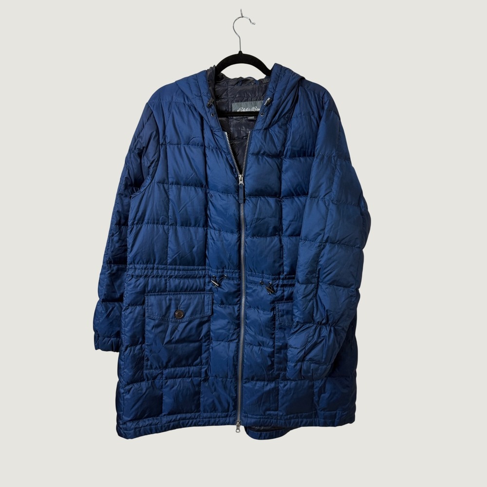 Eddie Bauer Navy Blue Down Puffer Parka Jacket Women 2X Utility Gorpcore Outdoor